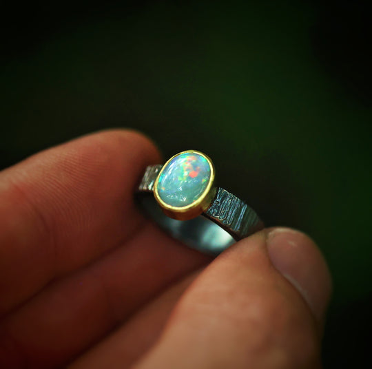 Oxidized Opal Sunset Ring