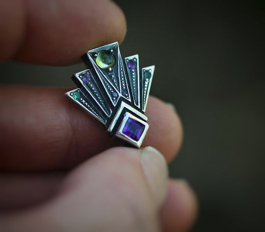 Geometric Pendant with Swiss Blue Topaz & Amethyst