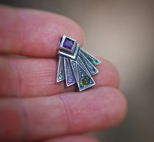 Geometric Pendant with Swiss Blue Topaz & Amethyst