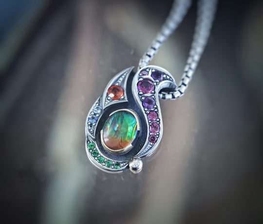 Silver and gold Ammolite pendant