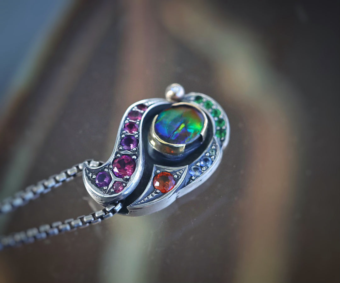 Silver and gold Ammolite pendant