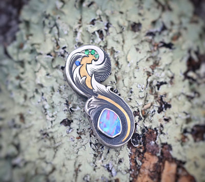 hand engraved silver and gold Opal pendant