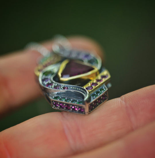 22 karat gold and silver pendant with Rubellite tourmaline.