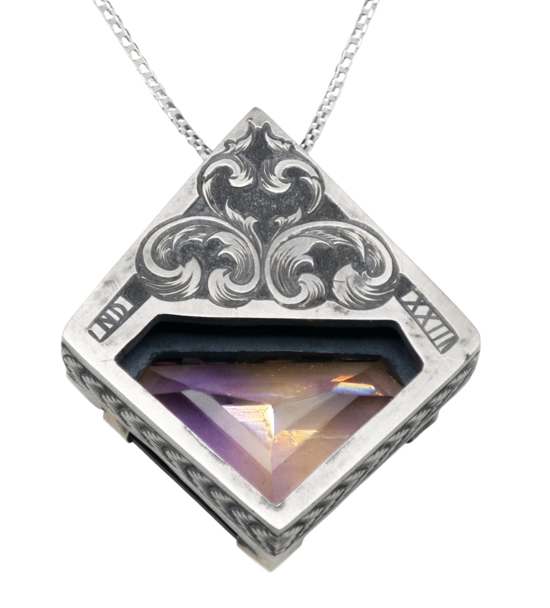 Art Deco Shield Pendant with Ametrine