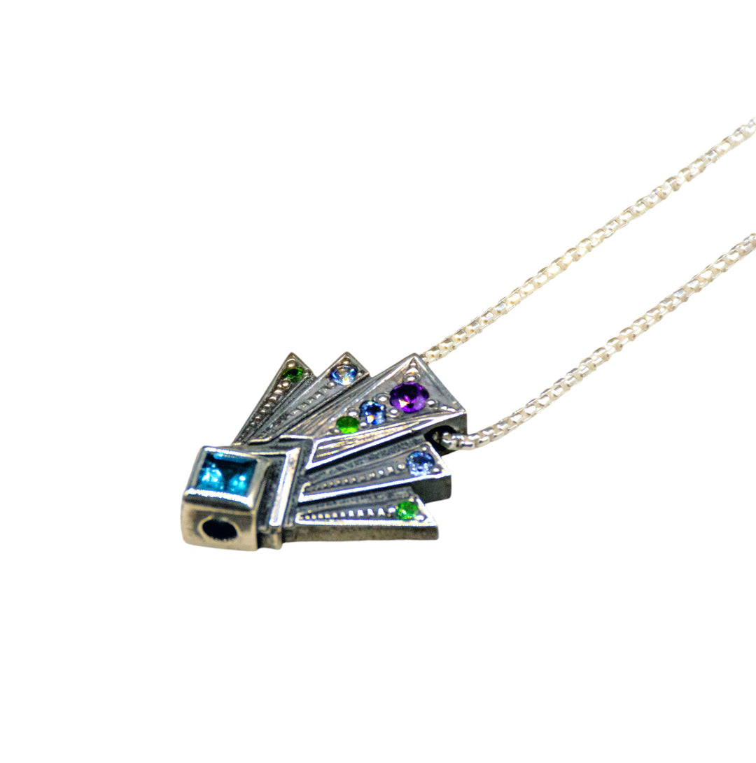 Geometric Pendant with Swiss Blue Topaz & Amethyst