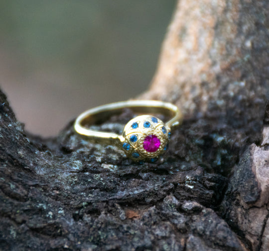 18k Ruby Flower of Life Ring