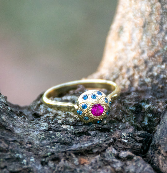 18k Ruby Flower of Life Ring