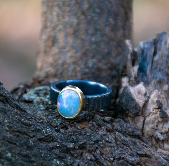 Oxidized Opal Sunset Ring