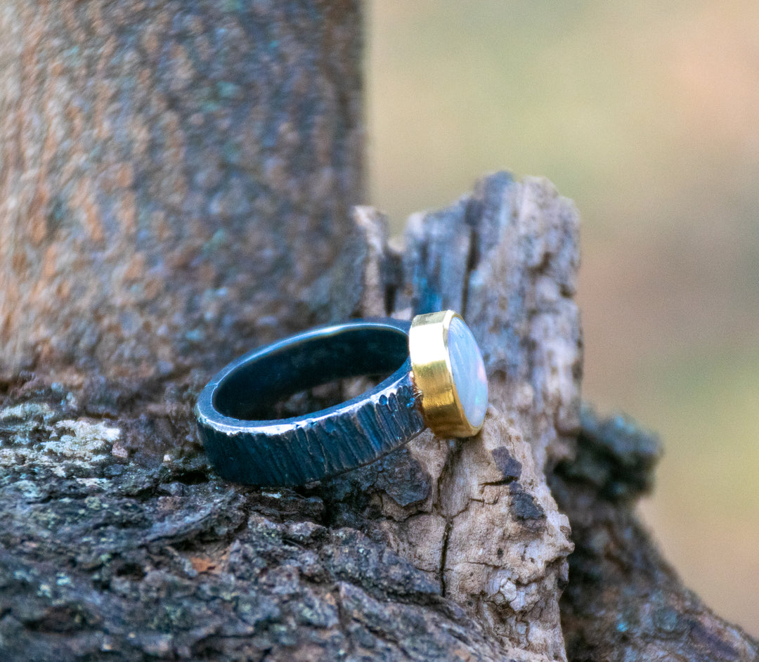 Oxidized Opal Sunset Ring