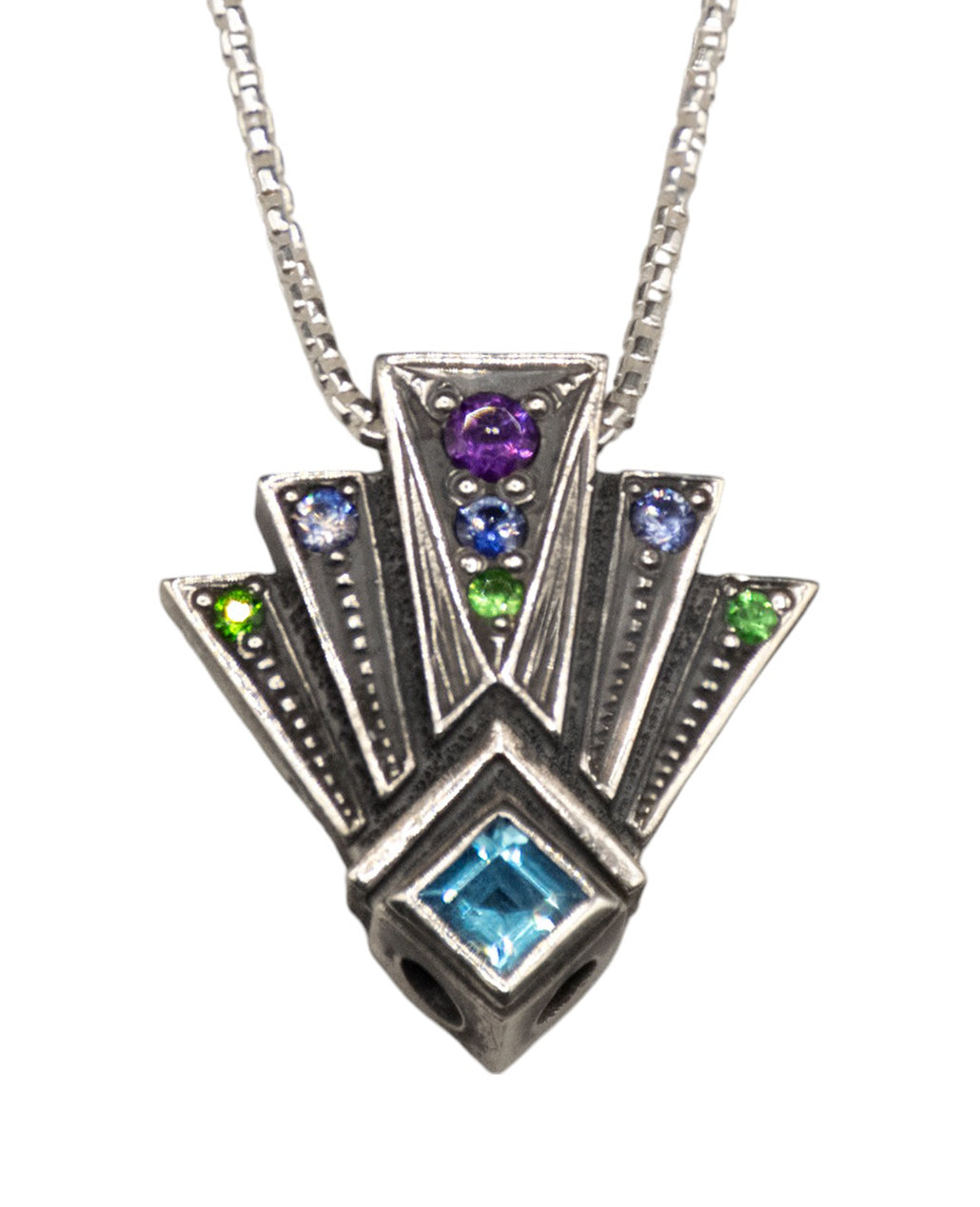 Geometric Pendant with Swiss Blue Topaz & Amethyst