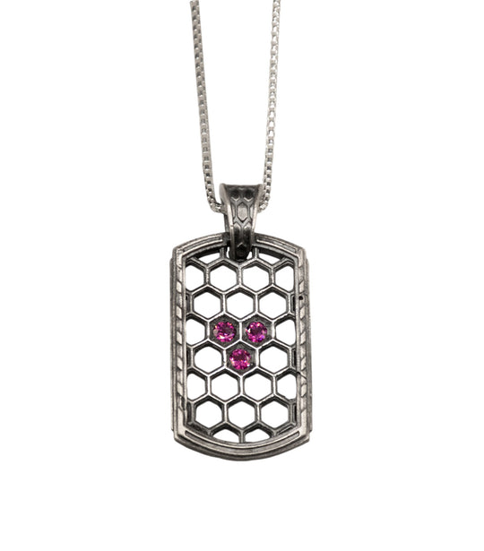 Honeycomb Pendant with Rhodolite Garnets