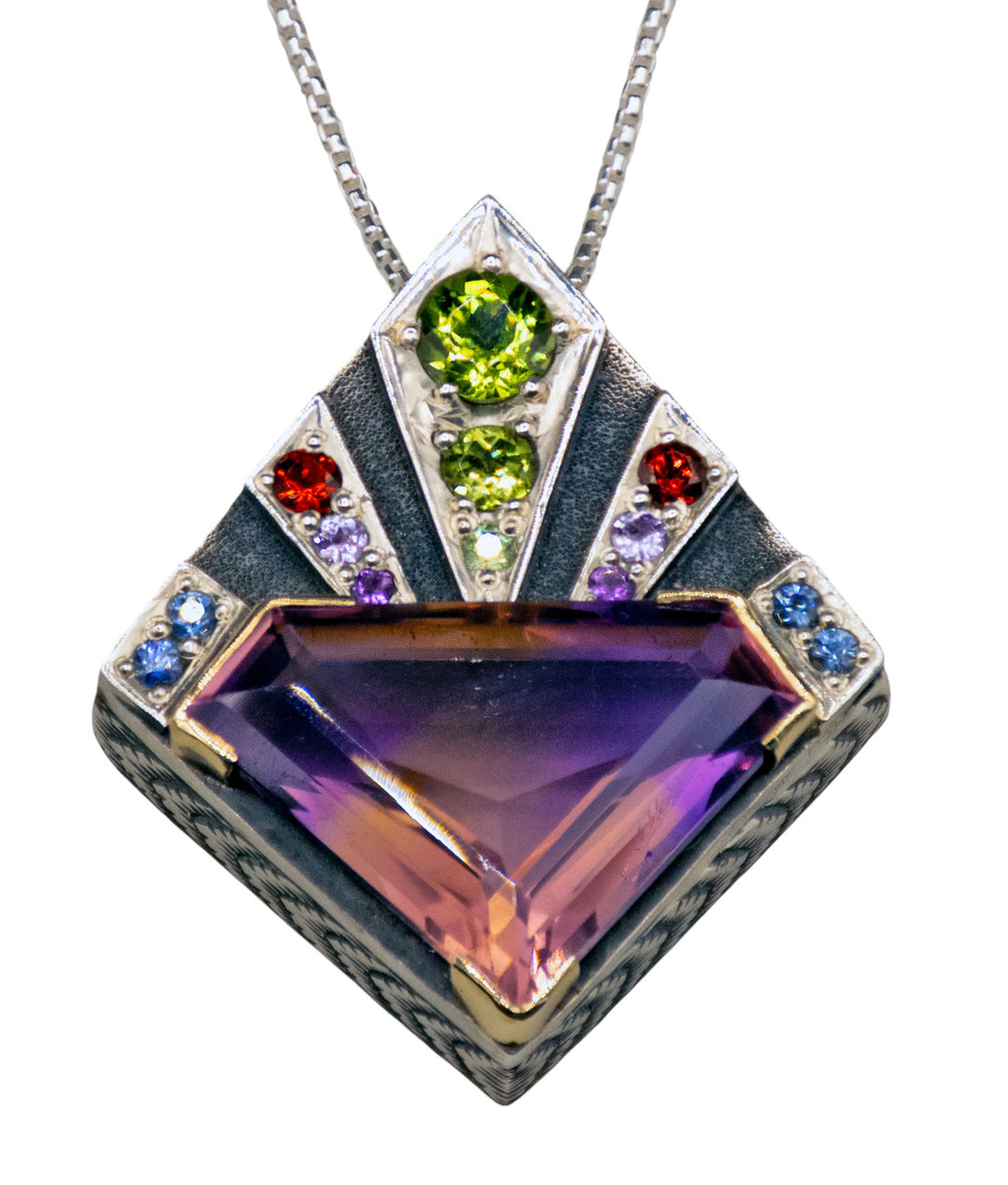 Art Deco Shield Pendant with Ametrine