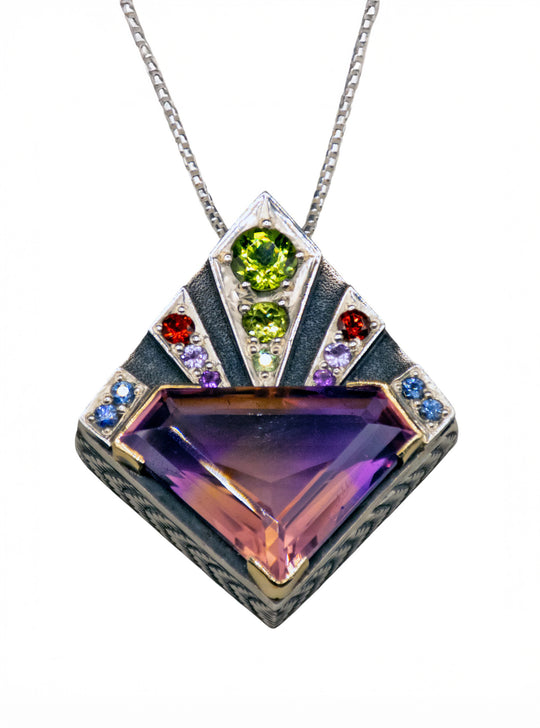 Art Deco Shield Pendant with Ametrine