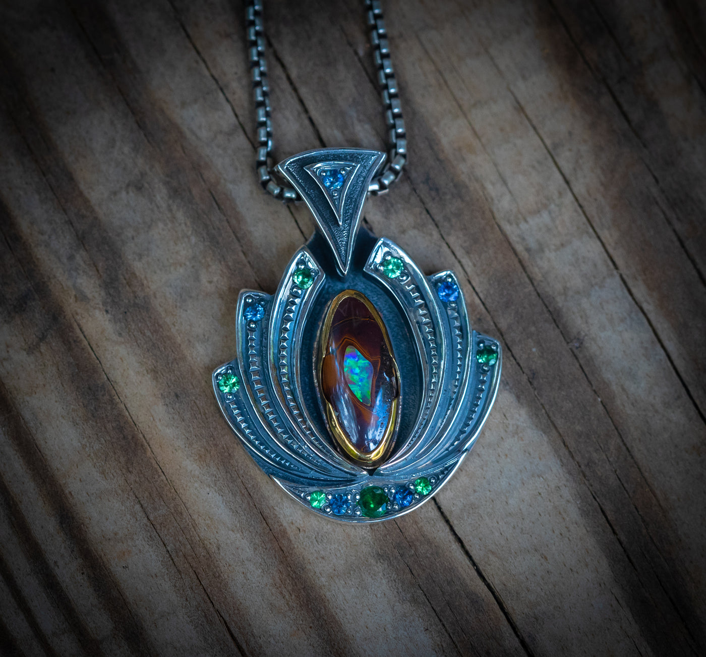 Boulder opal lotus pendant