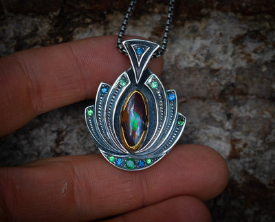 Boulder opal lotus pendant
