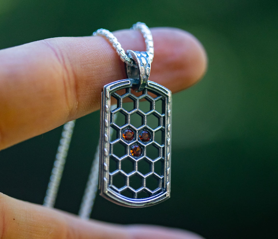 Honeycomb Pendant with Rhodolite Garnets