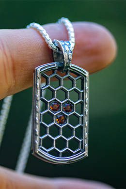 Honeycomb Pendant with Rhodolite Garnets