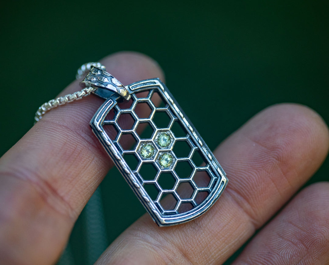 Honeycomb Pendant with Rhodolite Garnets