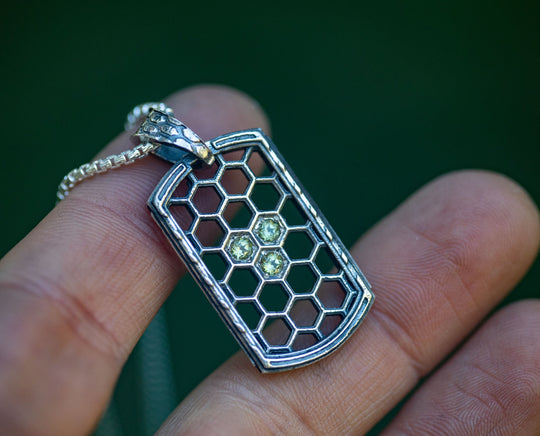 Honeycomb Pendant with Rhodolite Garnets